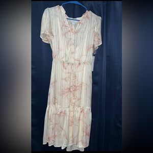 Silk Cream Color Dress with Pink Flowers